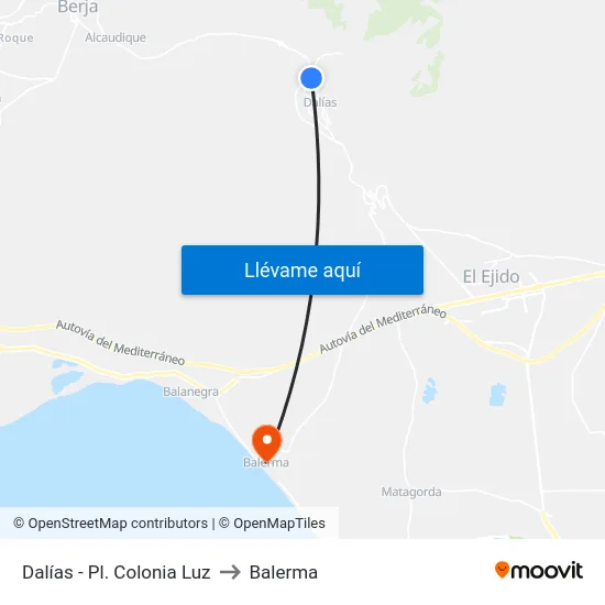 Dalías - Pl. Colonia Luz to Balerma map