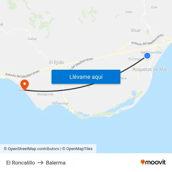 El Roncalillo to Balerma map