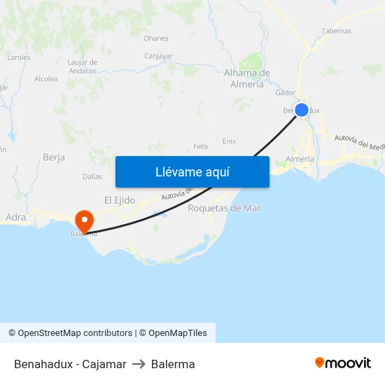 Benahadux - Cajamar to Balerma map