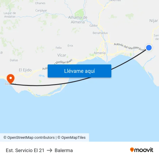 Est. Servicio El 21 to Balerma map