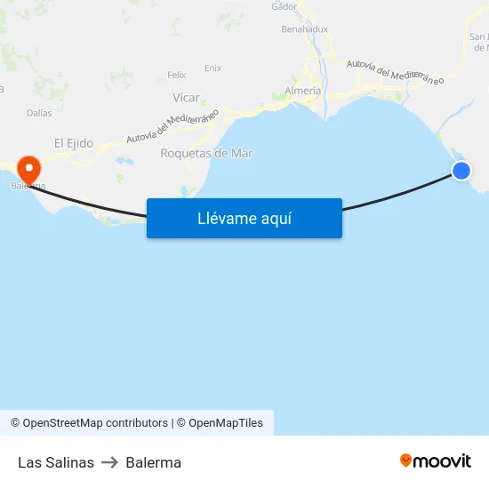 Las Salinas to Balerma map