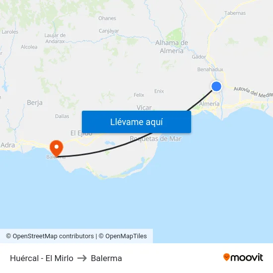 Huércal - El Mirlo to Balerma map