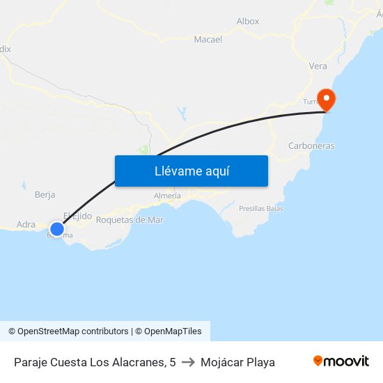 Paraje Cuesta Los Alacranes, 5 to Mojácar Playa map