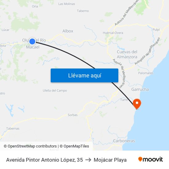 Avenida Pintor Antonio López, 35 to Mojácar Playa map
