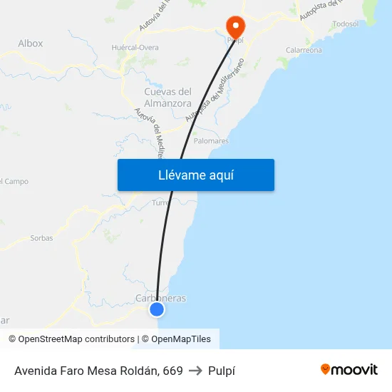 Avenida Faro Mesa Roldán, 669 to Pulpí map