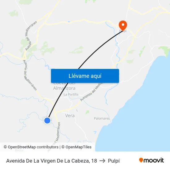 Avenida De La Virgen De La Cabeza, 18 to Pulpí map