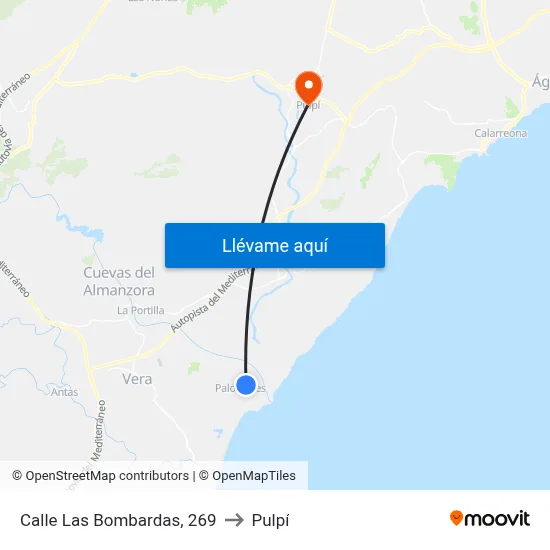 Calle Las Bombardas, 269 to Pulpí map