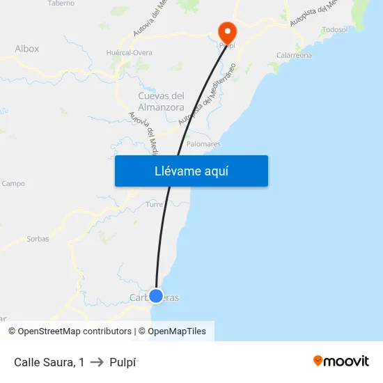 Calle Saura, 1 to Pulpí map