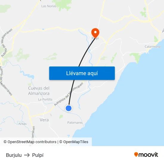 Burjulu to Pulpí map