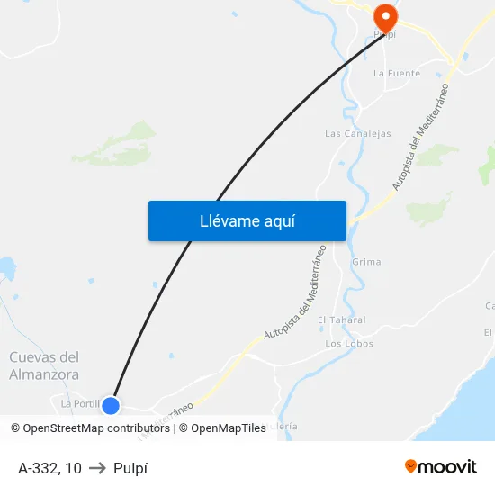 A-332, 10 to Pulpí map