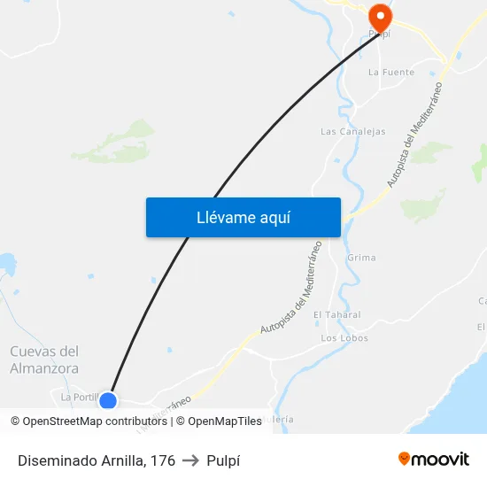 Diseminado Arnilla, 176 to Pulpí map