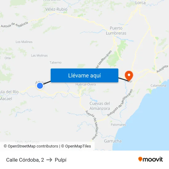 Calle Córdoba, 2 to Pulpí map