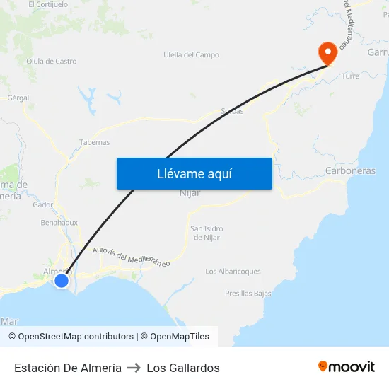 Estación De Almería to Los Gallardos map