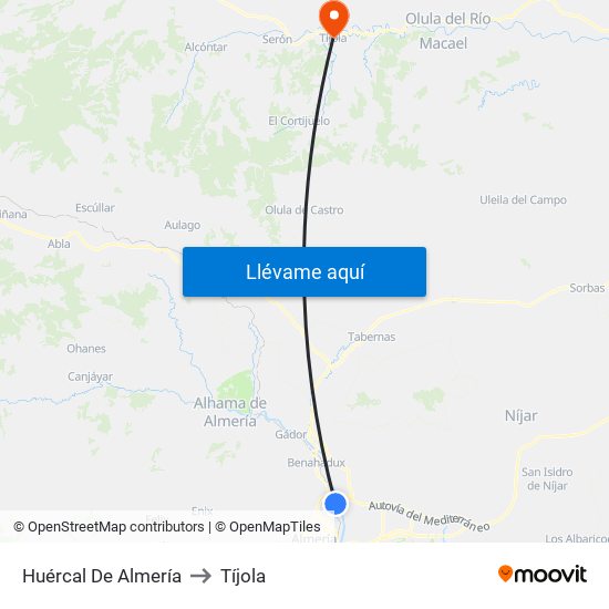 Huércal De Almería to Tíjola map