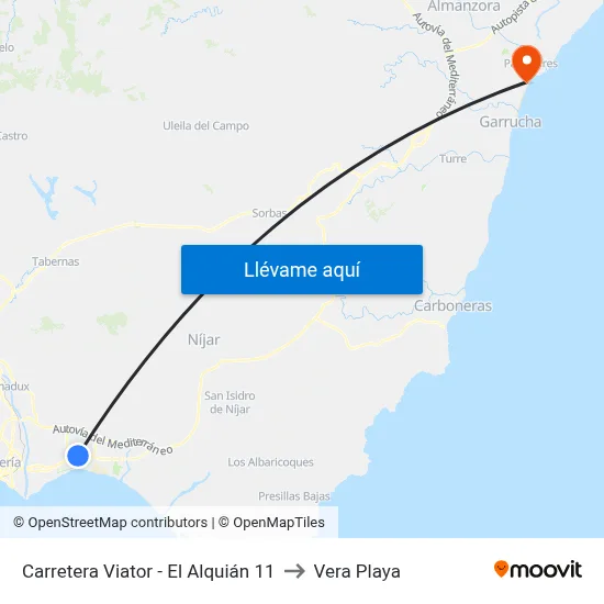 Carretera Viator - El Alquián 11 to Vera Playa map