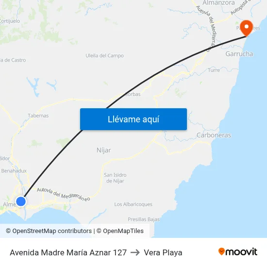 Avenida Madre María Aznar 127 to Vera Playa map