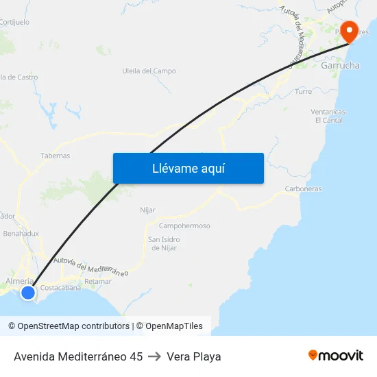 Avenida Mediterráneo 45 to Vera Playa map