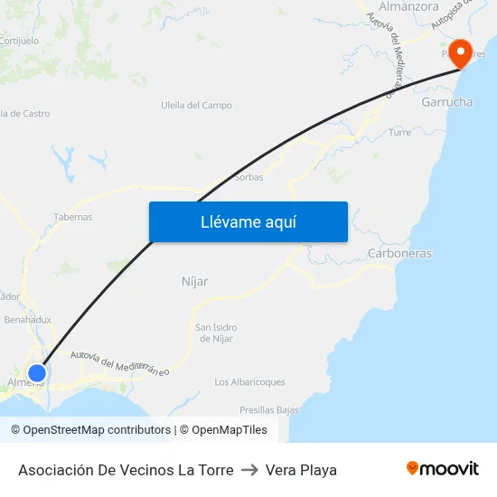 Asociación De Vecinos La Torre to Vera Playa map