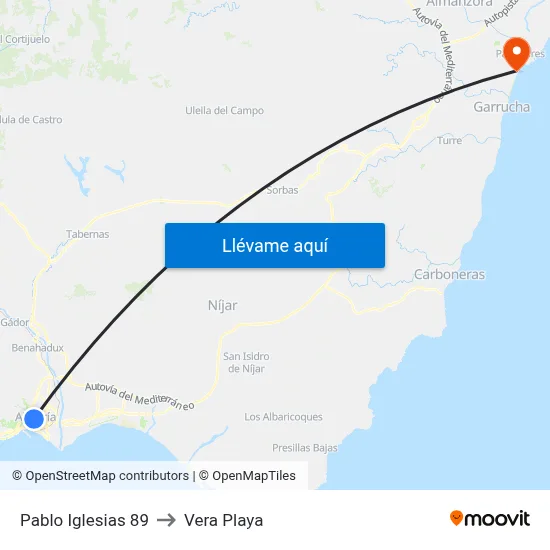 Pablo Iglesias 89 to Vera Playa map