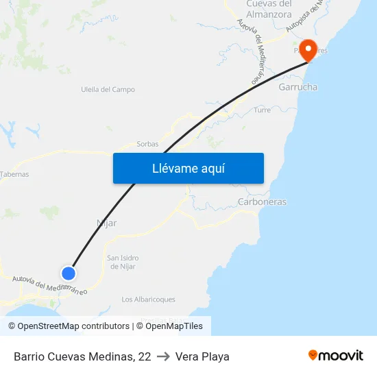 Barrio Cuevas Medinas, 22 to Vera Playa map