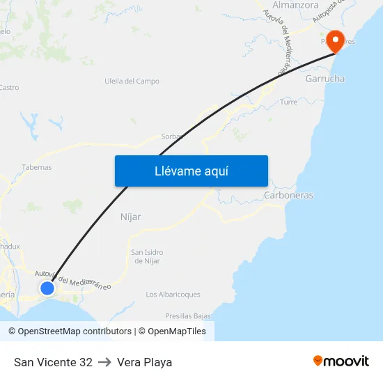 San Vicente 32 to Vera Playa map