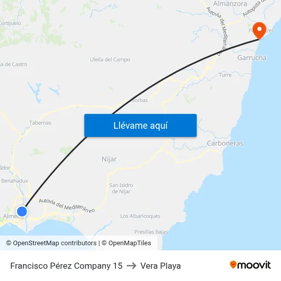 Francisco Pérez Company 15 to Vera Playa map
