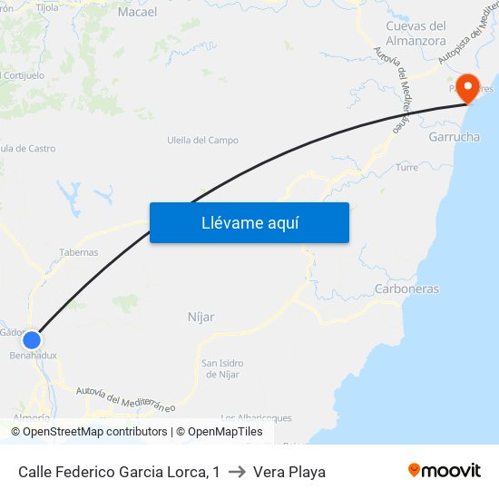 Calle Federico Garcia Lorca, 1 to Vera Playa map