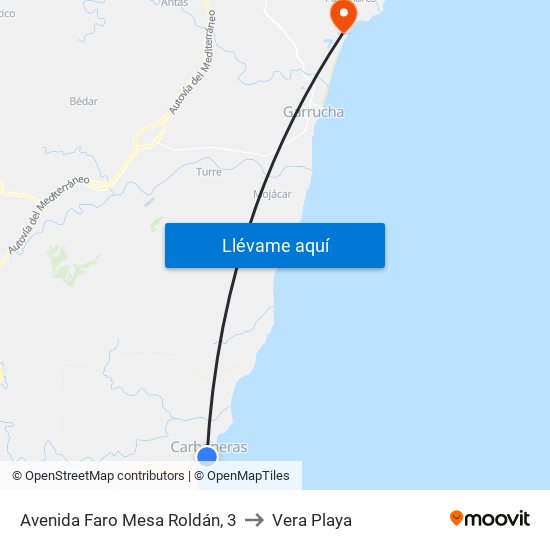 Avenida Faro Mesa Roldán, 3 to Vera Playa map