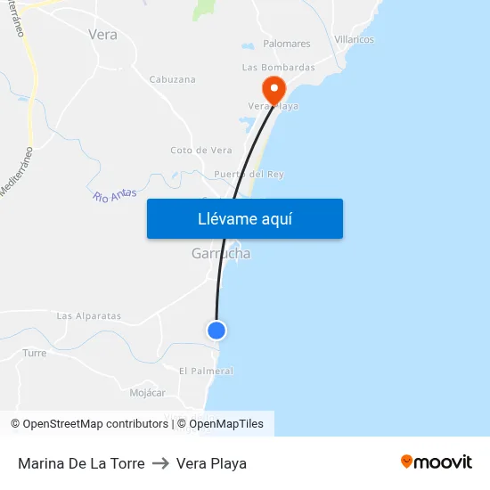 Marina De La Torre to Vera Playa map