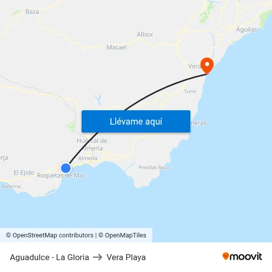 Aguadulce - La Gloria to Vera Playa map