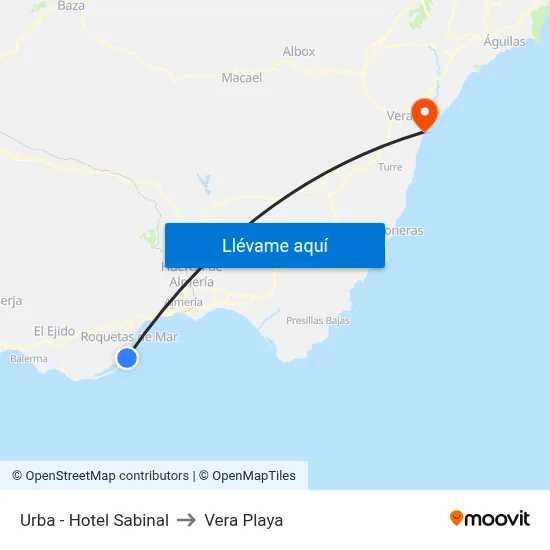 Urba - Hotel Sabinal to Vera Playa map