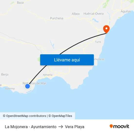La Mojonera - Ayuntamiento to Vera Playa map
