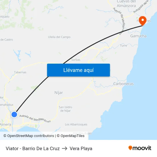 Viator - Barrio De La Cruz to Vera Playa map