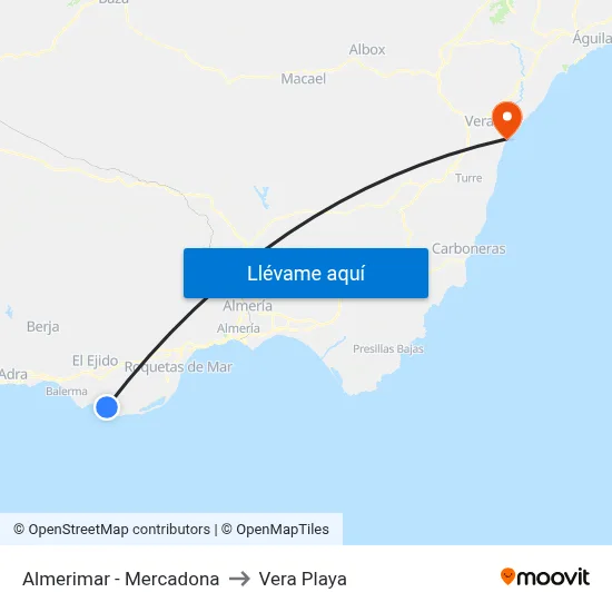 Almerimar - Mercadona to Vera Playa map