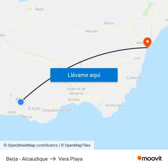 Berja - Alcaudique to Vera Playa map