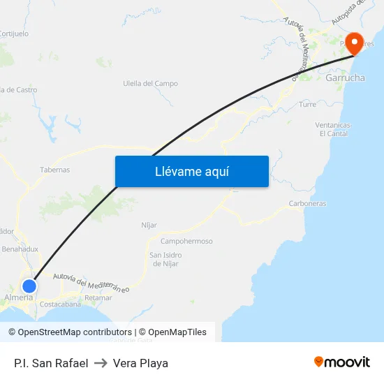 P.I. San Rafael to Vera Playa map