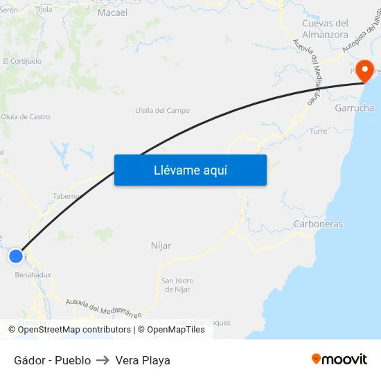 Gádor - Pueblo to Vera Playa map