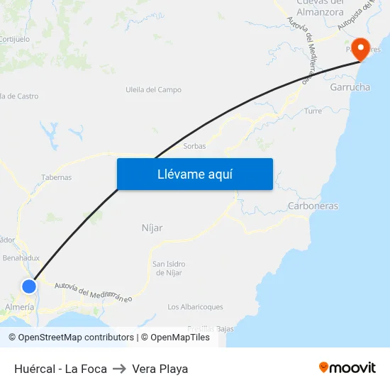 Huércal - La Foca to Vera Playa map