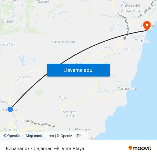 Benahadux - Cajamar to Vera Playa map