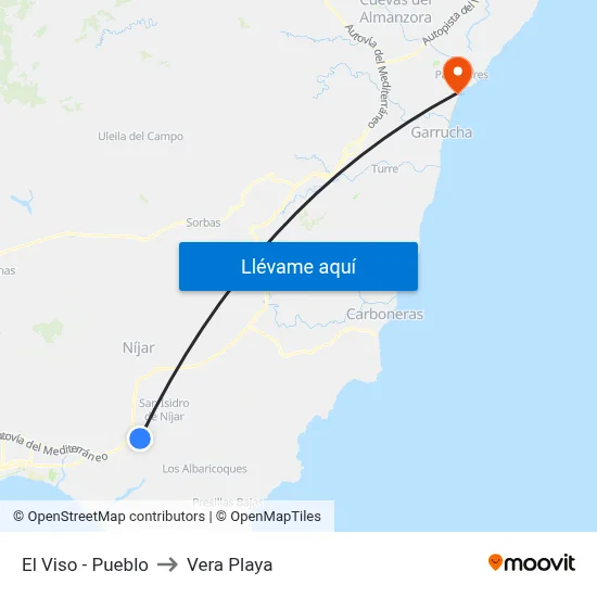 El Viso - Pueblo to Vera Playa map