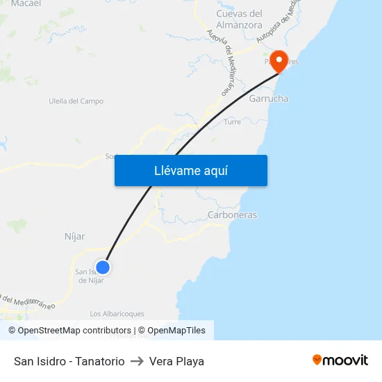 San Isidro - Tanatorio to Vera Playa map