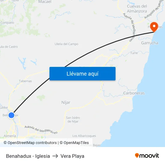 Benahadux - Iglesia to Vera Playa map