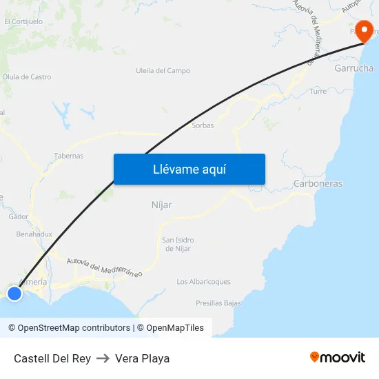 Castell Del Rey to Vera Playa map