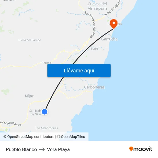 Pueblo Blanco to Vera Playa map