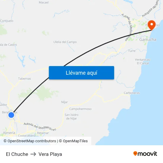 El Chuche to Vera Playa map
