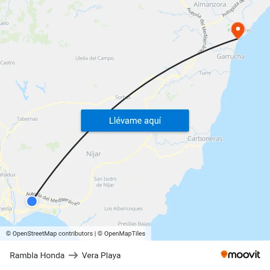 Rambla Honda to Vera Playa map