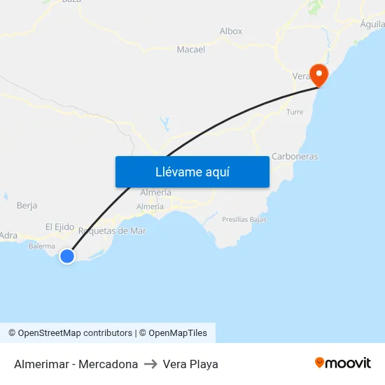 Almerimar - Mercadona to Vera Playa map