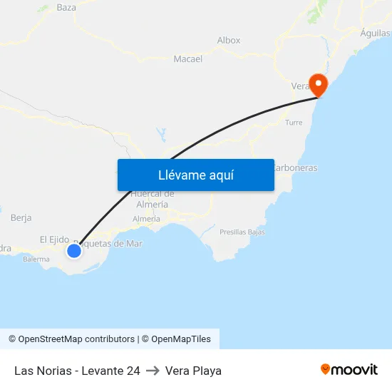 Las Norias - Levante 24 to Vera Playa map
