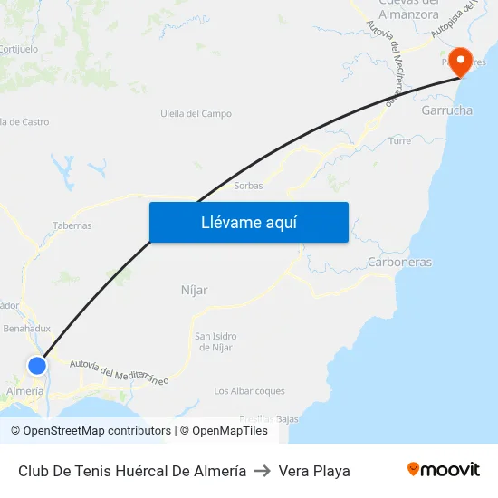 Club De Tenis Huércal De Almería to Vera Playa map