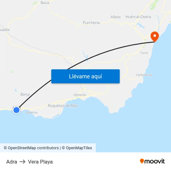 Adra to Vera Playa map